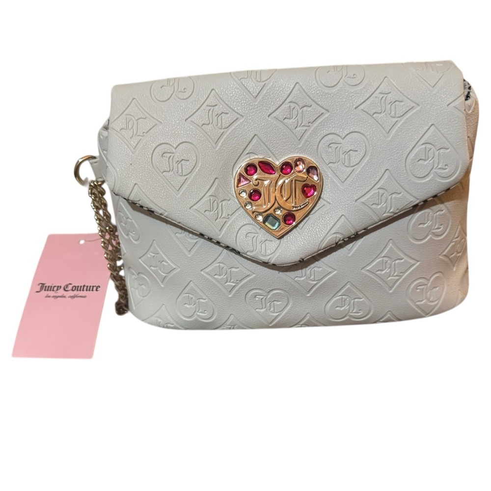 Juicy Couture Y2K Mini Wristlet Clutch – Cream Embossed – NWT